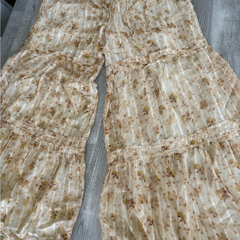 Free People Floral Cream Wide Leg Jumpsuit